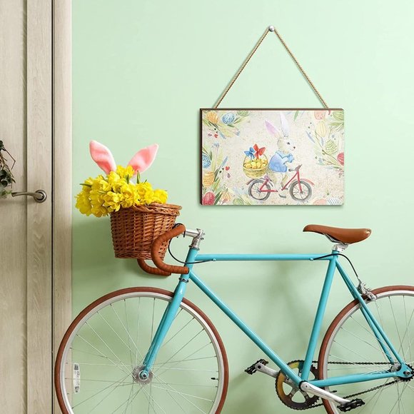 Easter Sign Bunny Bike Easter Signs Decor Religious Easter Door Rabbit - Picture 6 of 8